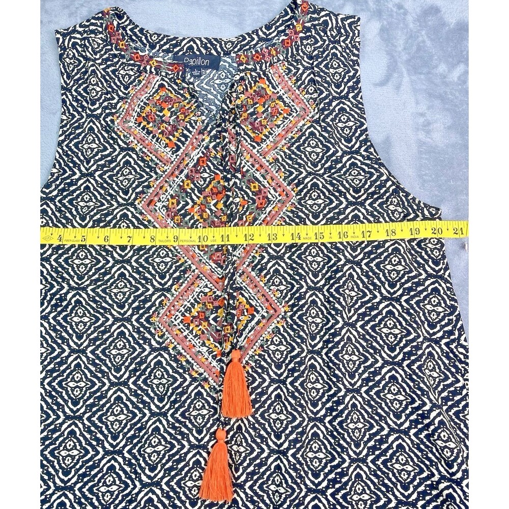 Papillon womens shift dress w/tie tassel embroidered Large cottage summer travel - Picture 5 of 8